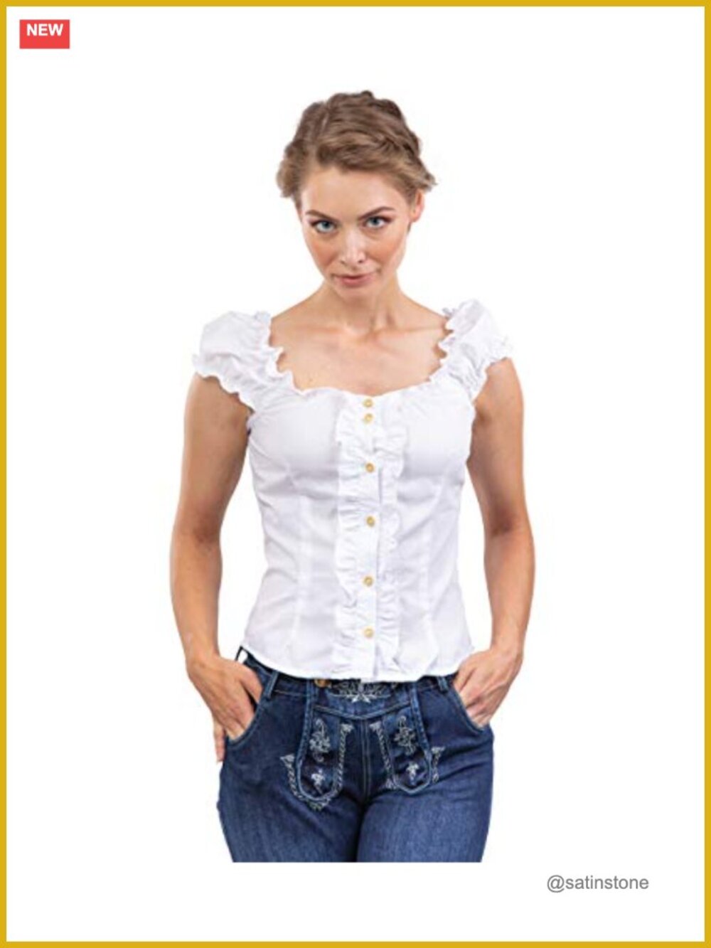 Traditional German Blouse Carmen Style with Back Lacing Cotton Oktoberfest